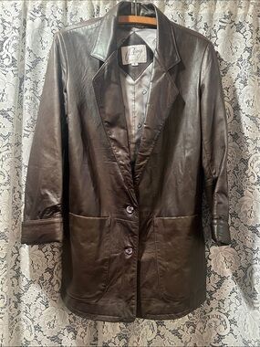 Remy Leather Brown Leather Blazer Jacket Women Size 8